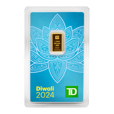 A picture of a Lingot d’or TD de 1 g célébrant Diwali (2024)